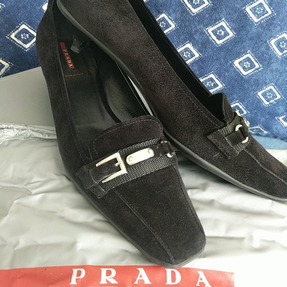 Prada Black Kitten Heel Loafers